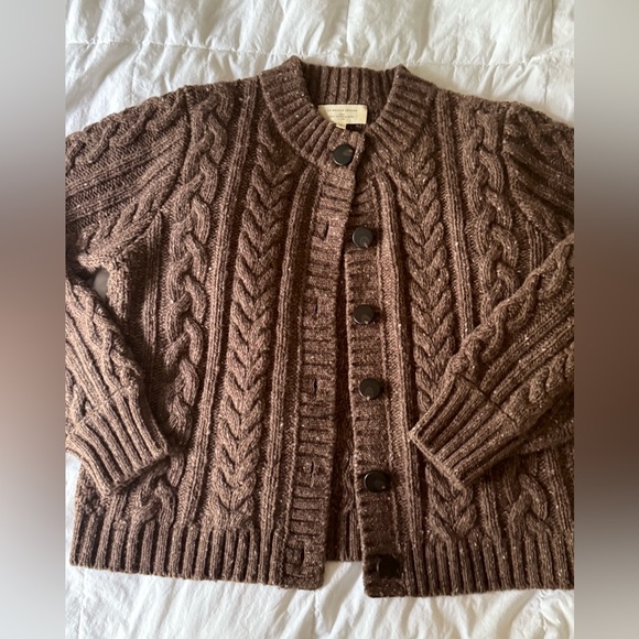 Sezane Andina Cardigan Chunky Cable Knit Brown Sweater NWOT - Picture 5 of 15